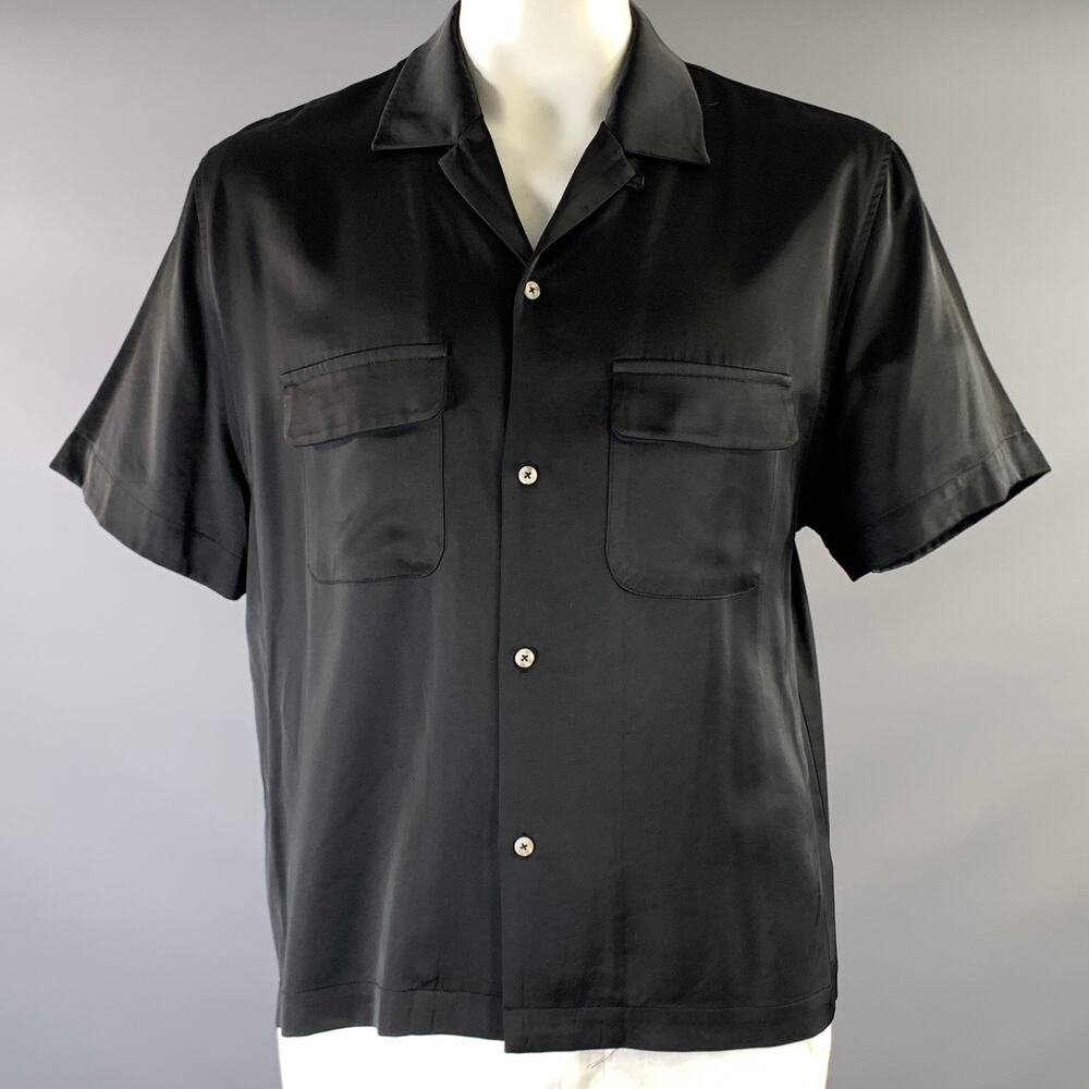ELWOOD Size L Black Rayon Blend Patch Pockets Short Sleeve Shirt